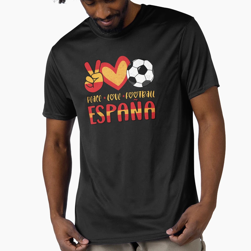 Spain Peace Love Football T-Shirt - Aesthetic Graphic Men Women - T-Shirt, Sweatshirt, Hoodie