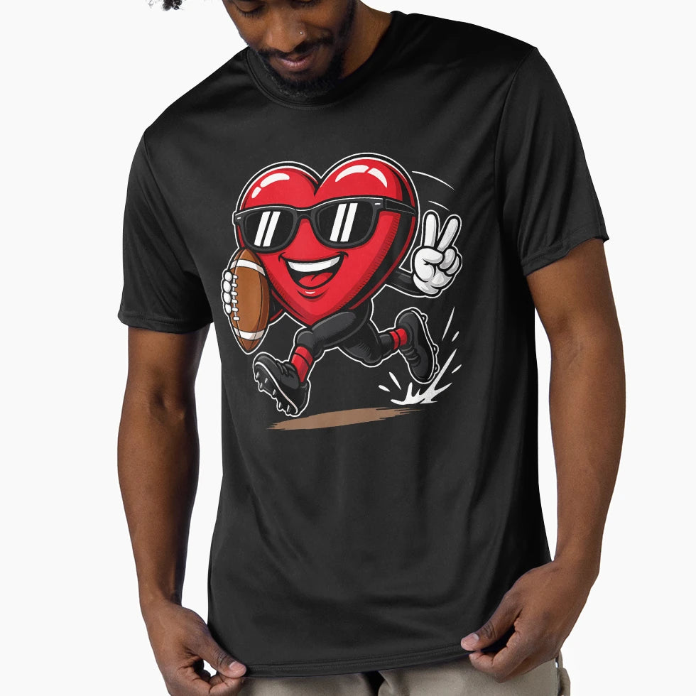 Funny Heart Playing Football Sports T-Shirt - Trendy Graphic Men Women - T-Shirt, Sweatshirt, Hoodie