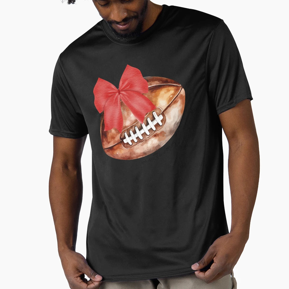 Football Mom Red Coquette Bows Rugby T-Shirt - Graphic Print for Adults - T-Shirt, Sweatshirt, Hoodie