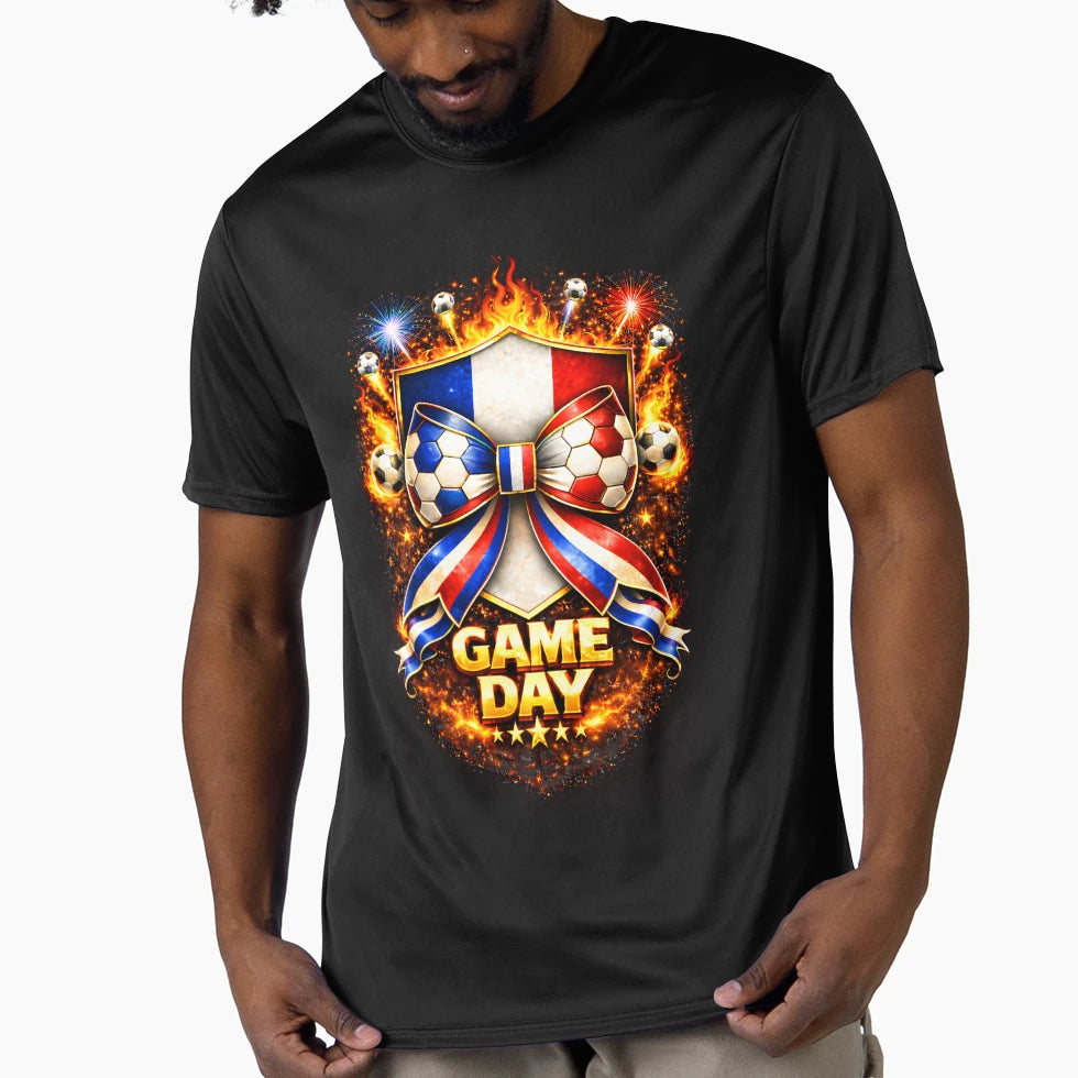 France Soccer Game Day Flaming Tricolor T-Shirt - Minimalist Print Unisex - T-Shirt, Sweatshirt, Hoodie