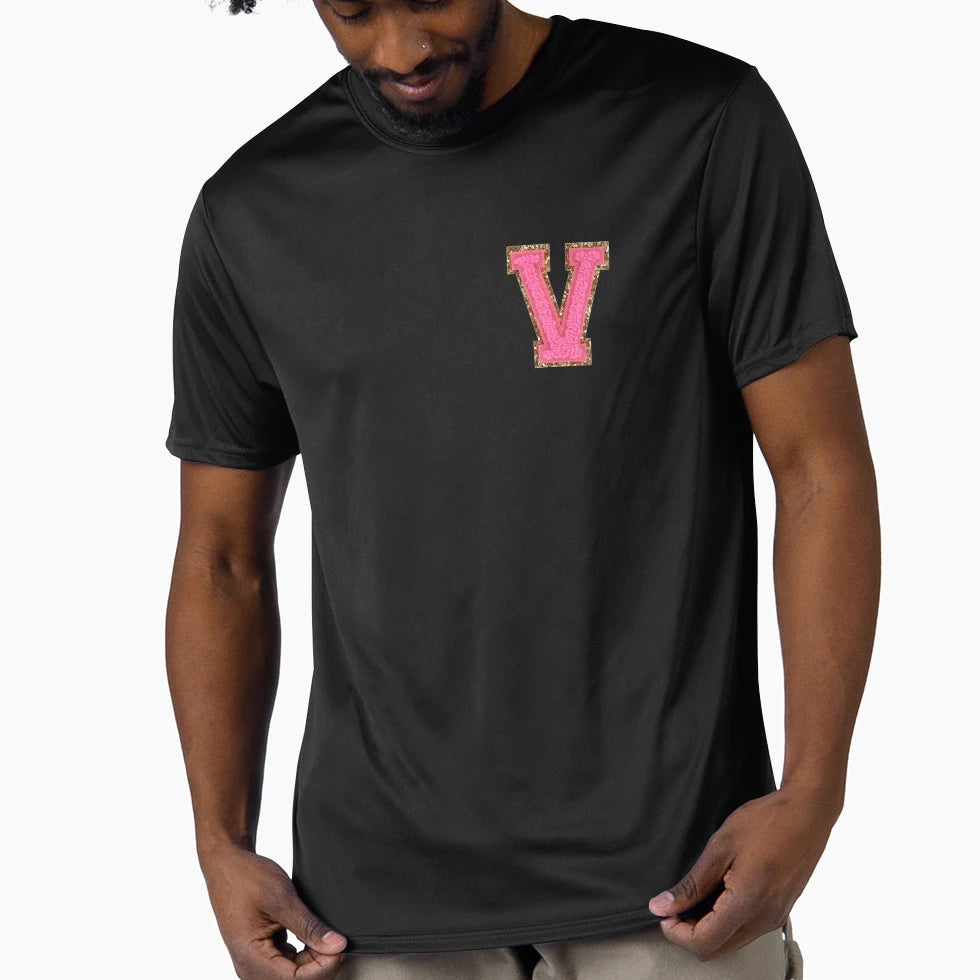 V Bubblegum Glitter Varsity Letter T-Shirt - Minimalist Print Men Women - T-Shirt, Sweatshirt, Hoodie