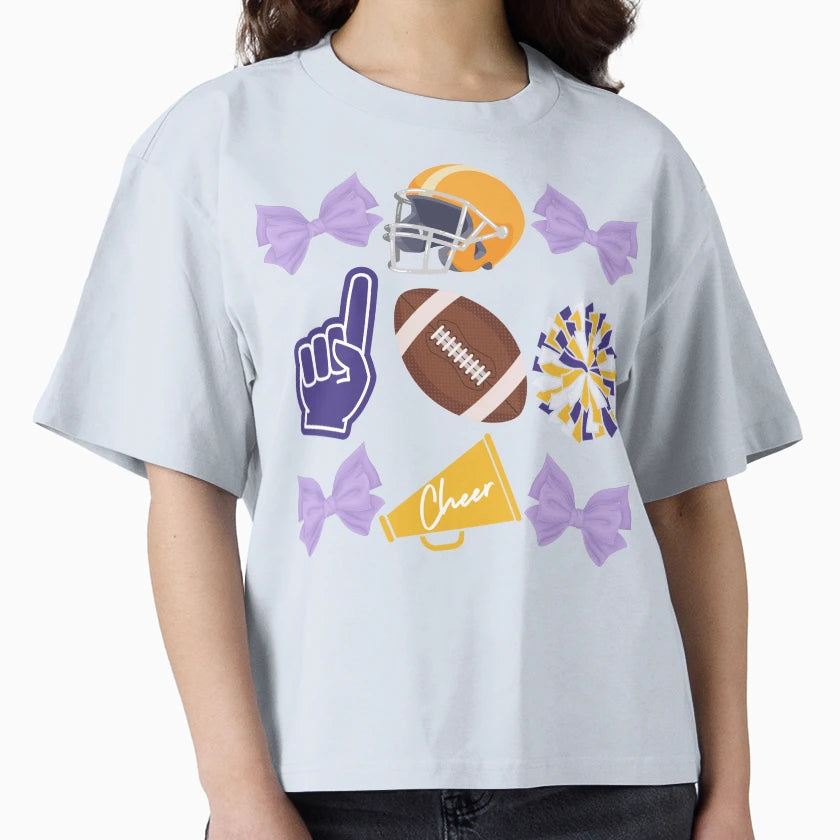 Coquette Bow Purple And Gold Football T-Shirt - Custom Art Print Men Women - T-Shirt, Sweatshirt, Hoodie