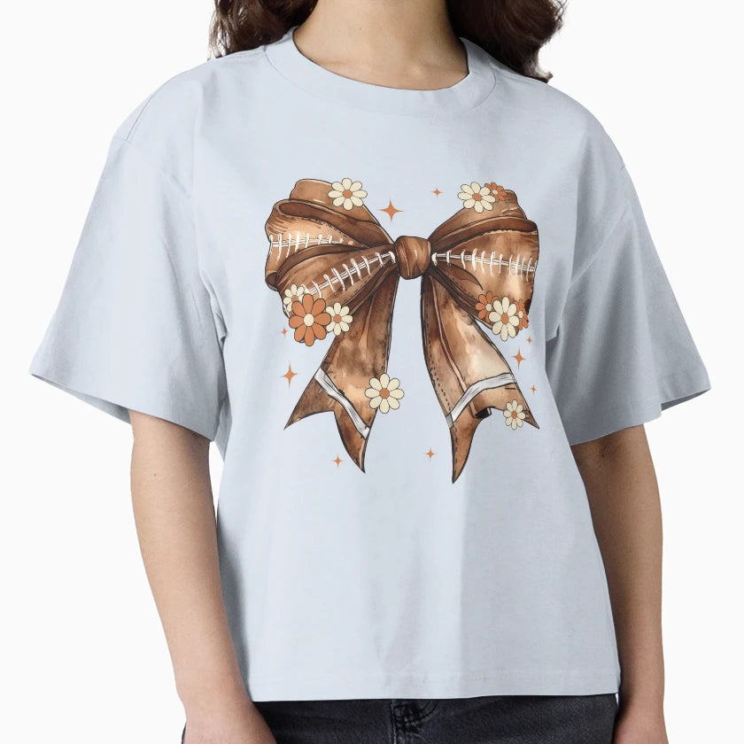 Girly Football Bow Daisies T-Shirt - Trendy Graphic for Adults - T-Shirt, Sweatshirt, Hoodie