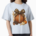Pumpkin Football Leopard Bow Fall Autumn T-Shirt - Streetwear Style Unisex - T-Shirt, Sweatshirt, Hoodie