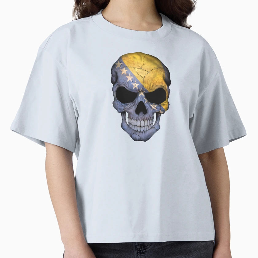 Bosnia Herzegovina Flag Skull T-Shirt - Minimalist Print Unisex - T-Shirt, Sweatshirt, Hoodie