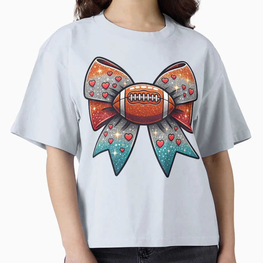 Glitter Football Bow Hearts Cheerleader T-Shirt - Novelty Apparel Unisex - T-Shirt, Sweatshirt, Hoodie