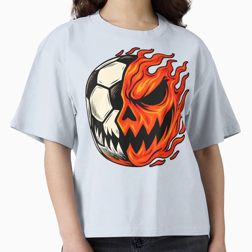 Halloween Soccer Ball Pumpkin Flame T-Shirt - Aesthetic Graphic for Adults - T-Shirt, Sweatshirt, Hoodie