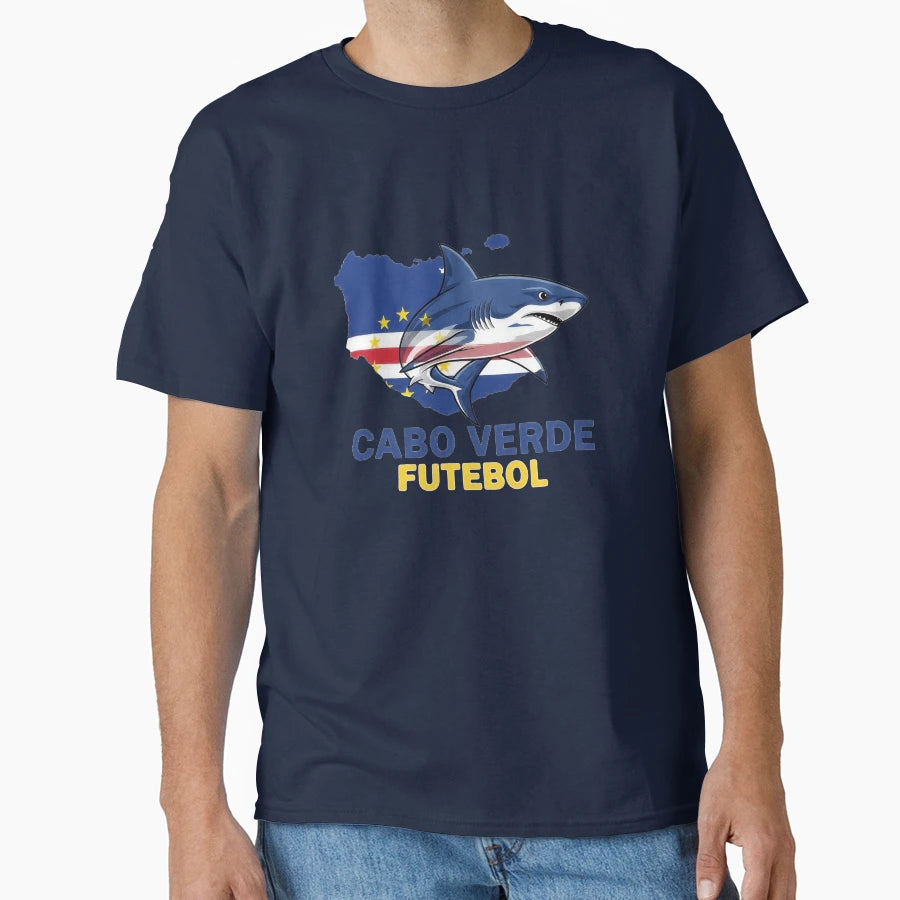 Cabo Verde Soccer Blue Shark T-Shirt - Minimalist Print Men Women - T-Shirt, Sweatshirt, Hoodie