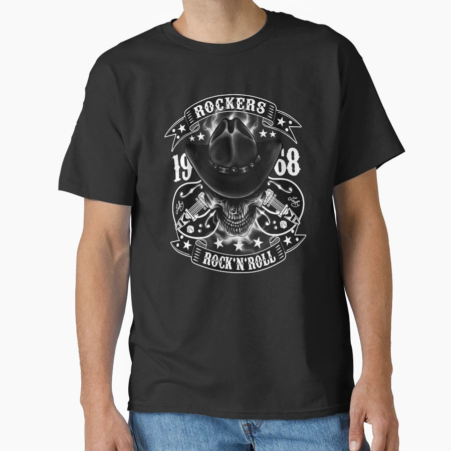 Rockabilly Skull 1968 Rock N Roll T-Shirt - Custom Art Print Men Women - T-Shirt, Sweatshirt, Hoodie
