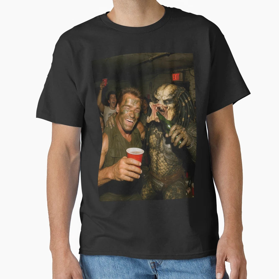 Arnold Schwarzenegger Predator Candid T-Shirt - Fun Novelty Design Unisex - T-Shirt, Sweatshirt, Hoodie