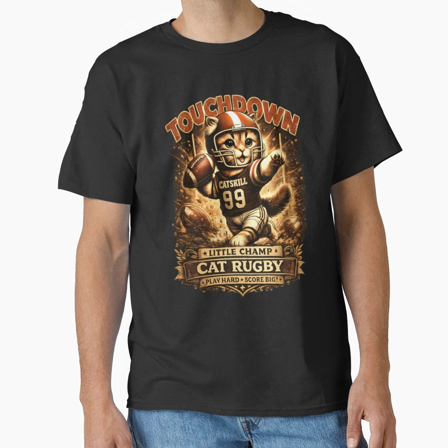 Rugby King Cat Funny Cat Rugby Sports T-Shirt - Novelty Apparel Men Women - T-Shirt, Sweatshirt, Hoodie