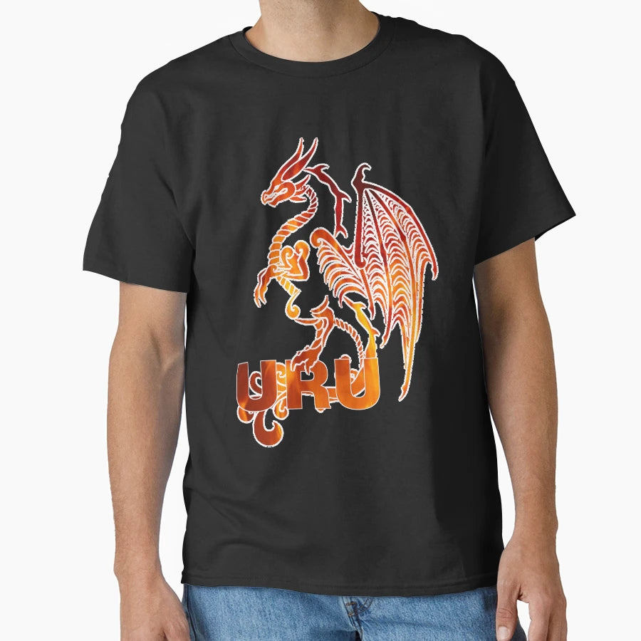 Uru Dragon Orange Flames White T-Shirt - Casual Everyday Wear Men Women - T-Shirt, Sweatshirt, Hoodie