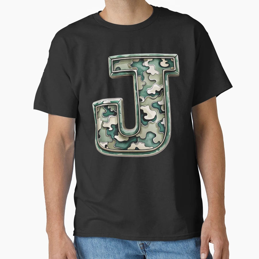Camouflage Letter J T-Shirt - Graphic Print for Adults - T-Shirt, Sweatshirt, Hoodie