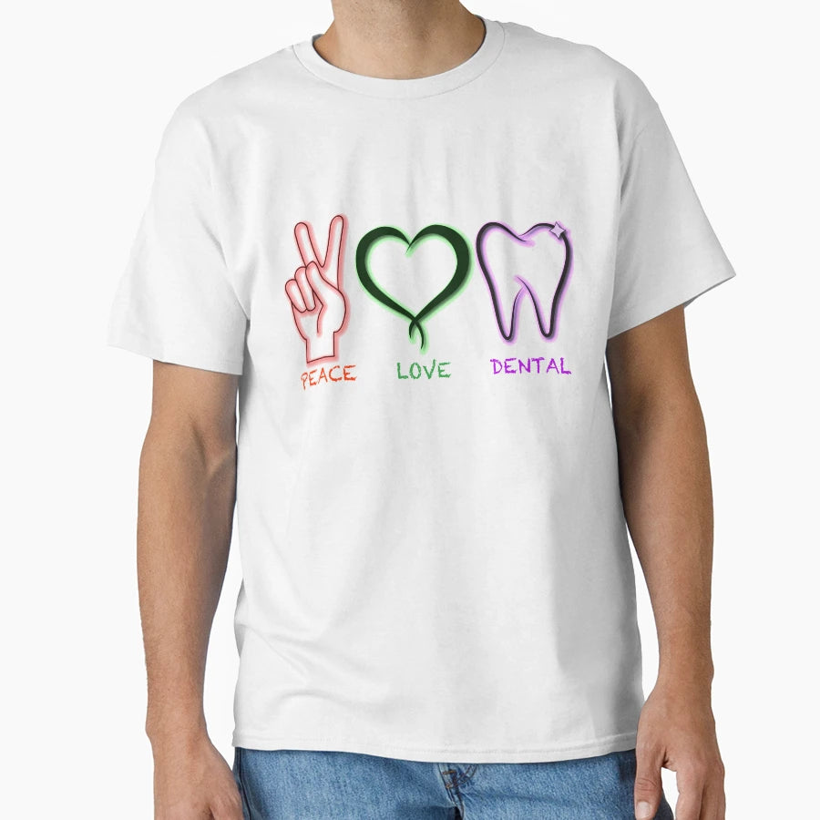 Peace Love Dental Dental Hygienist T-Shirt - Minimalist Print Men Women - T-Shirt, Sweatshirt, Hoodie