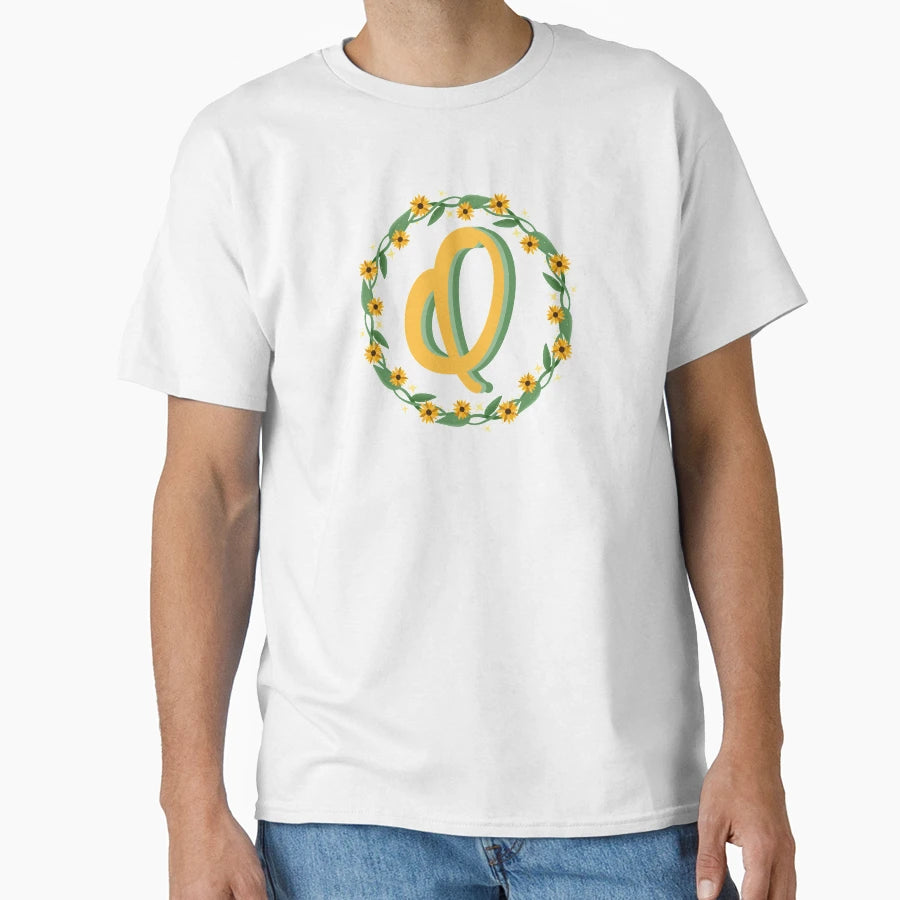 Q Monogram Sunflower Wreath T-Shirt - Trendy Graphic Unisex - T-Shirt, Sweatshirt, Hoodie