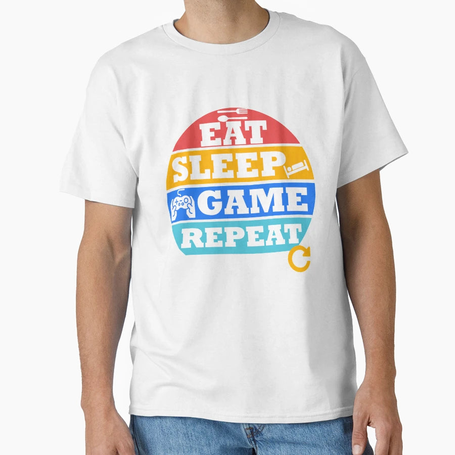 Eat Sleep Game Repeat T-Shirt - Custom Art Print Men Women - T-Shirt, Sweatshirt, Hoodie