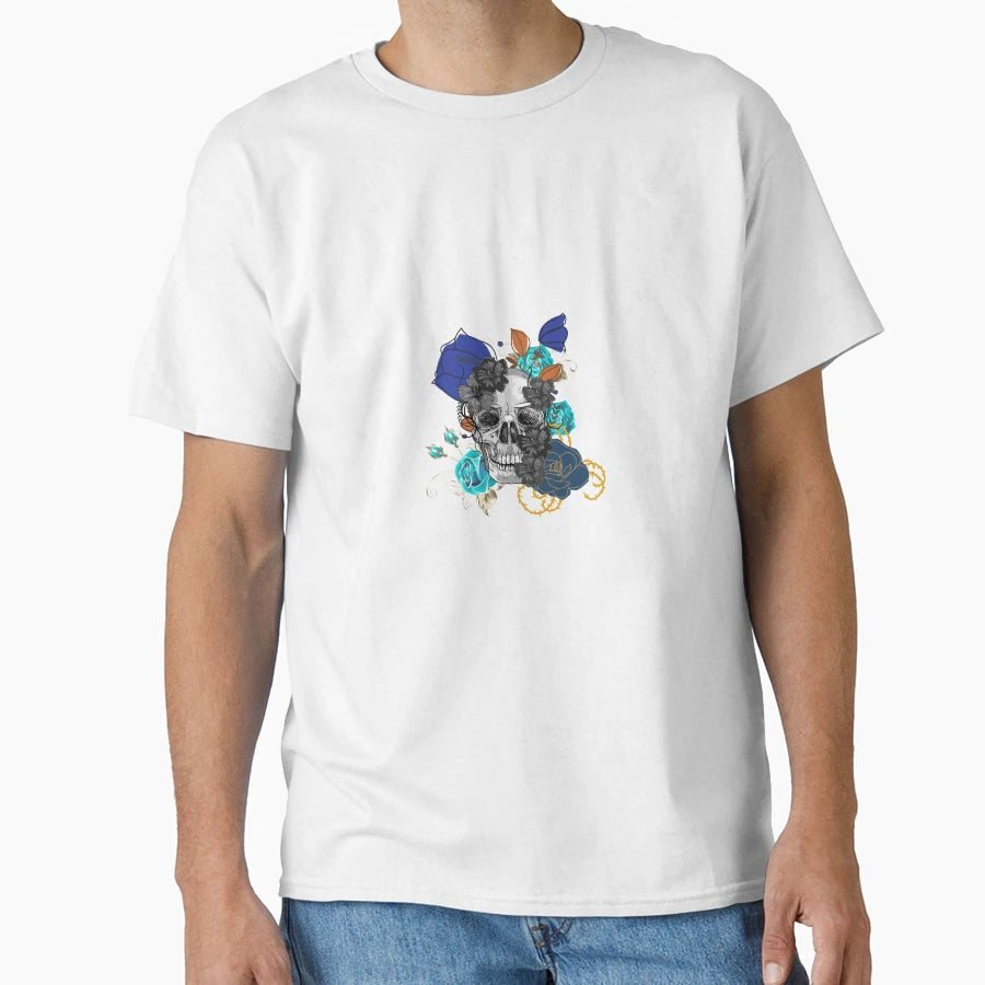 Skull Blue Roses T-Shirt - Casual Everyday Wear Unisex - T-Shirt, Sweatshirt, Hoodie
