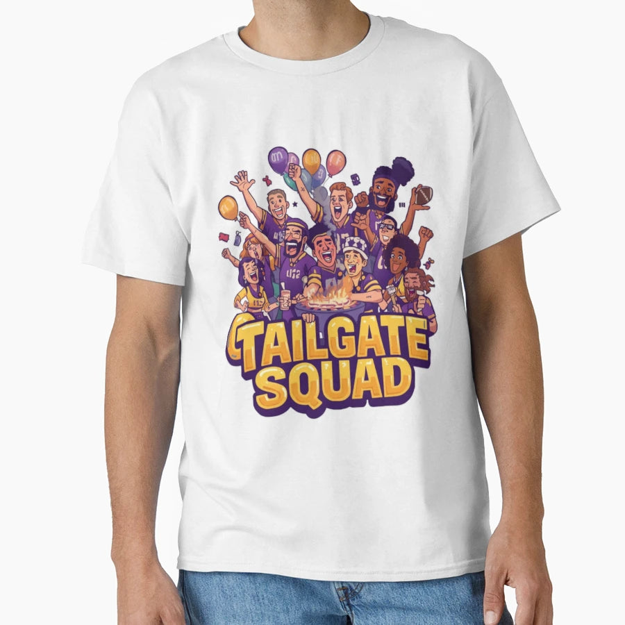 Copy Tailgate Squad Fun Purple Gold T-Shirt - Minimalist Print Men Women - T-Shirt, Sweatshirt, Hoodie
