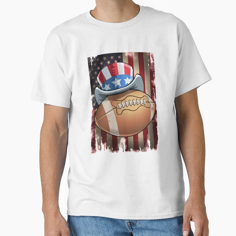 American Football Us Flag 4Th July T-Shirt - Aesthetic Graphic for Adults - T-Shirt, Sweatshirt, Hoodie