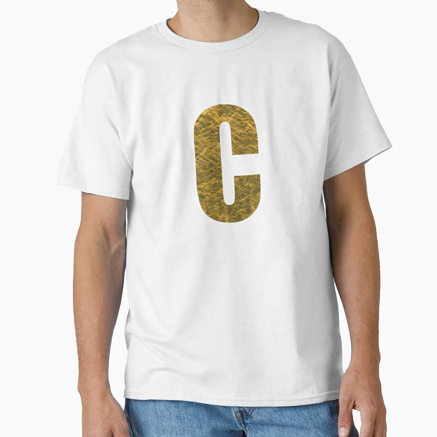 Letter C Yellow And Gold Water Wave T-Shirt - Graphic Print Men Women - T-Shirt, Sweatshirt, Hoodie