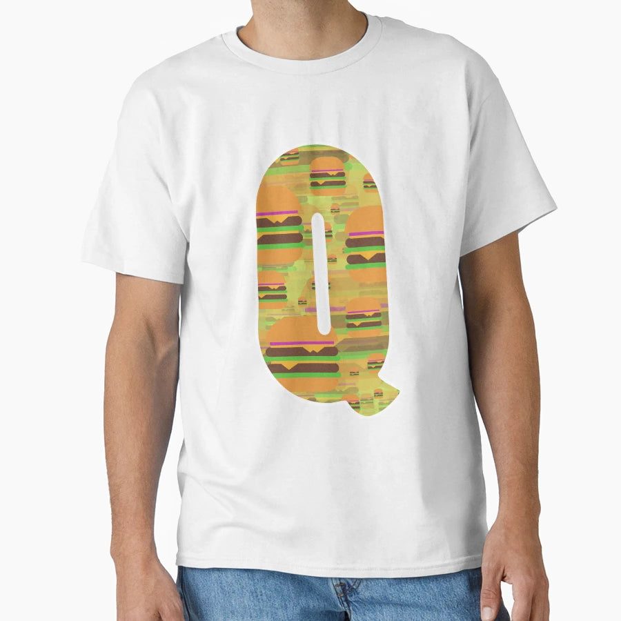 Letter Q Hamburger Pattern Art T-Shirt - Aesthetic Graphic Men Women - T-Shirt, Sweatshirt, Hoodie