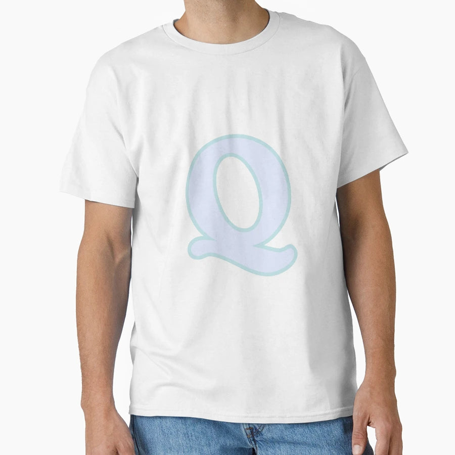 Letter Q Light Blue T-Shirt - Aesthetic Graphic for Adults - T-Shirt, Sweatshirt, Hoodie