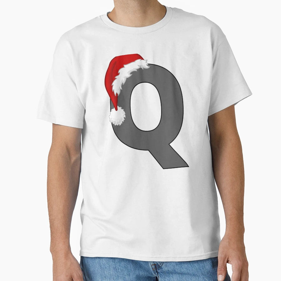 Letter Q Santa Hat T-Shirt - Trendy Graphic for Adults - T-Shirt, Sweatshirt, Hoodie