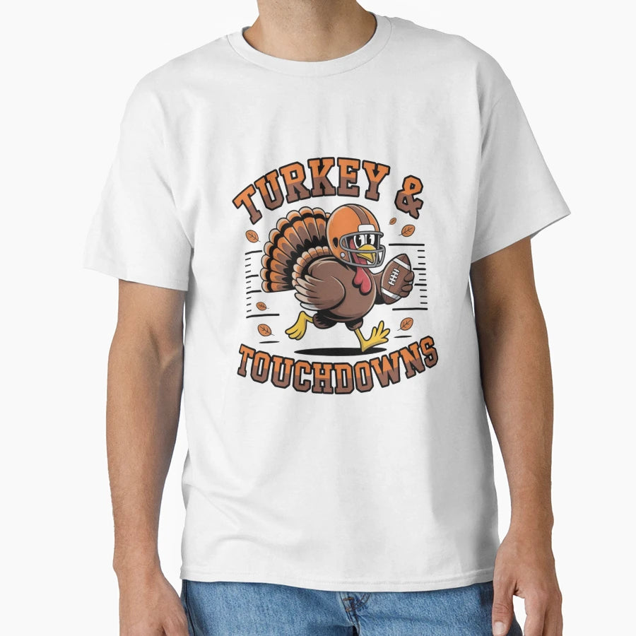 Turkey Touchdowns Thanksgiving Football T-Shirt - Trendy Graphic for Adults - T-Shirt, Sweatshirt, Hoodie