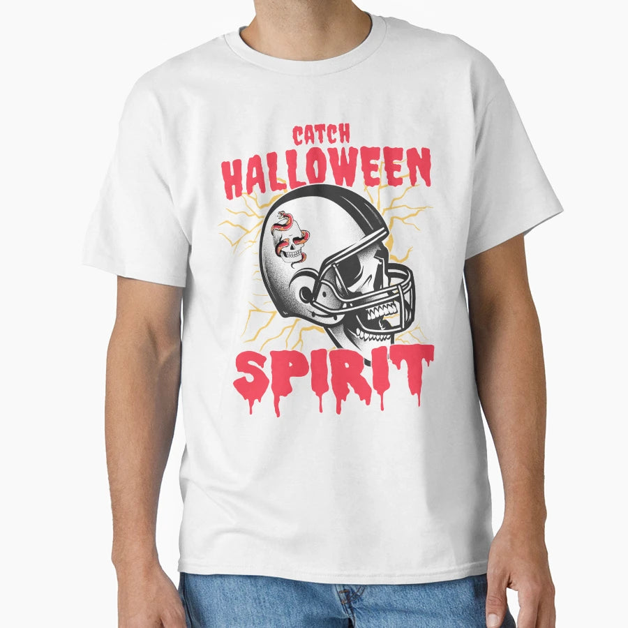 Catch Halloween Spirit Football Helmet T-Shirt - Graphic Print Unisex - T-Shirt, Sweatshirt, Hoodie