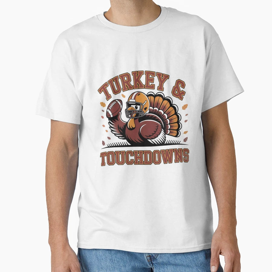 Turkey Touchdowns Thanksgiving Football T-Shirt - Custom Art Print Unisex - T-Shirt, Sweatshirt, Hoodie