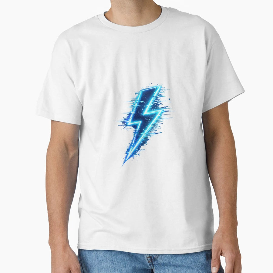 Glitch Lightning Bolt Blue Neon T-Shirt - Casual Everyday Wear for Adults - T-Shirt, Sweatshirt, Hoodie