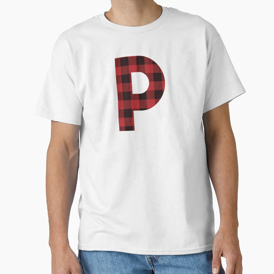 Letter P Red Black Plaid Buffalo T-Shirt - Fun Novelty Design for Adults - T-Shirt, Sweatshirt, Hoodie