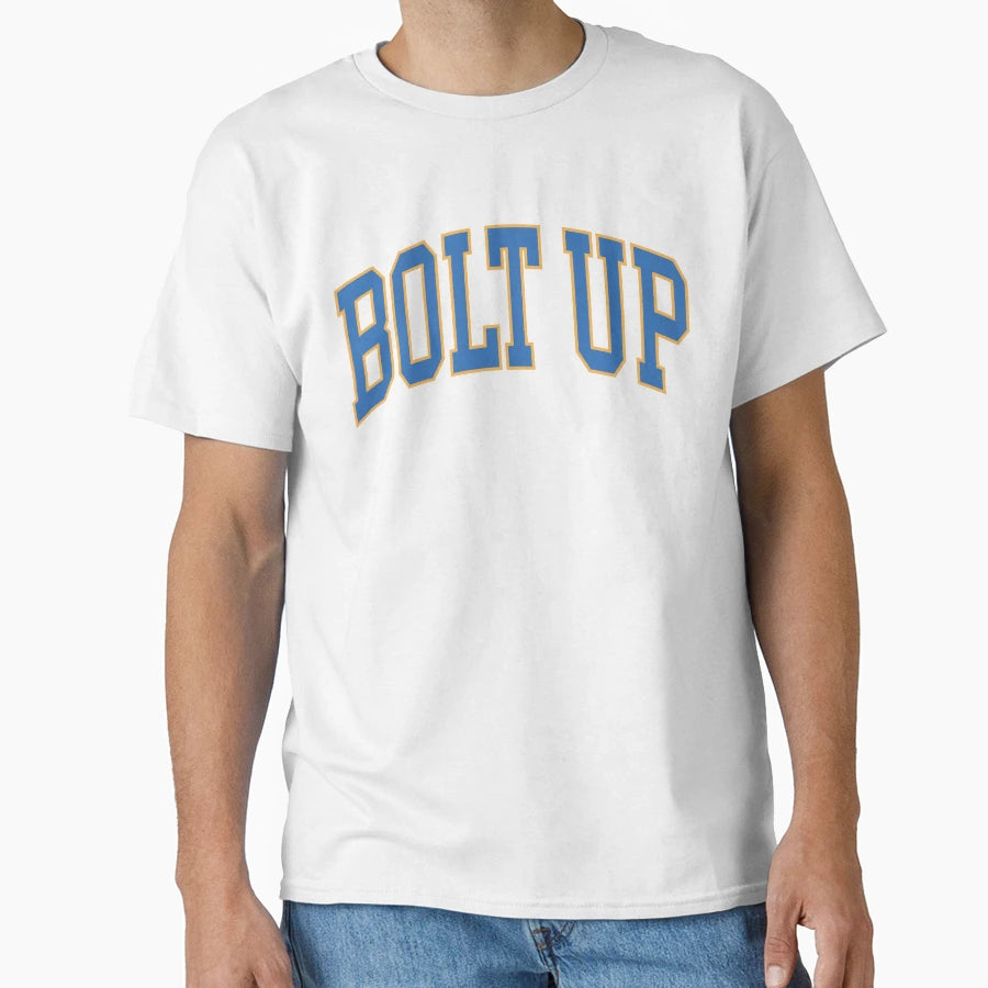 Bolt Up College Font Curved Typography T-Shirt - Graphic Print Unisex - T-Shirt, Sweatshirt, Hoodie