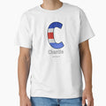 Charlie Navy Alphabet Leather T-Shirt - Aesthetic Graphic Men Women - T-Shirt, Sweatshirt, Hoodie