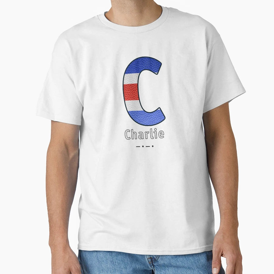 Charlie Navy Alphabet Leather T-Shirt - Aesthetic Graphic Men Women - T-Shirt, Sweatshirt, Hoodie