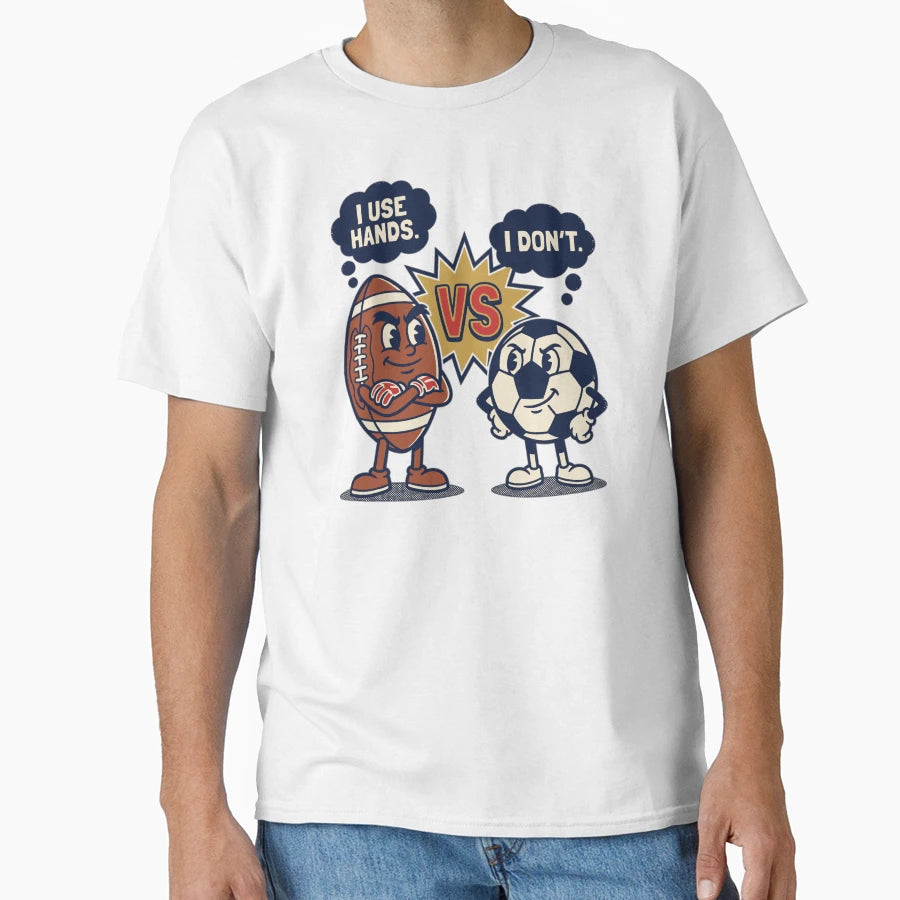 American Football Vs Soccer Vs Badge V2 T-Shirt - Trendy Graphic for Adults - T-Shirt, Sweatshirt, Hoodie