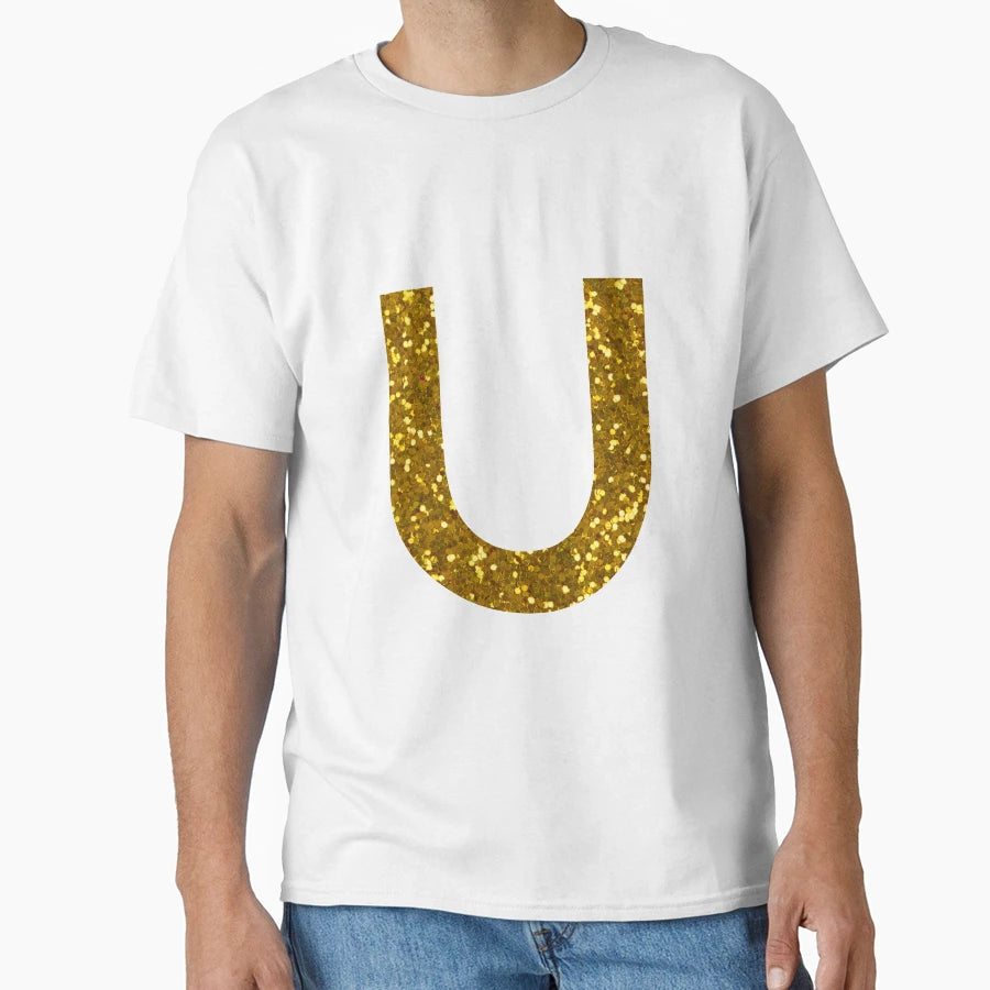 Gold Letter U Gold Glitter T-Shirt - Aesthetic Graphic for Adults - T-Shirt, Sweatshirt, Hoodie