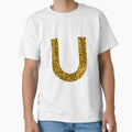 Gold Letter U Gold Glitter T-Shirt - Aesthetic Graphic for Adults - T-Shirt, Sweatshirt, Hoodie