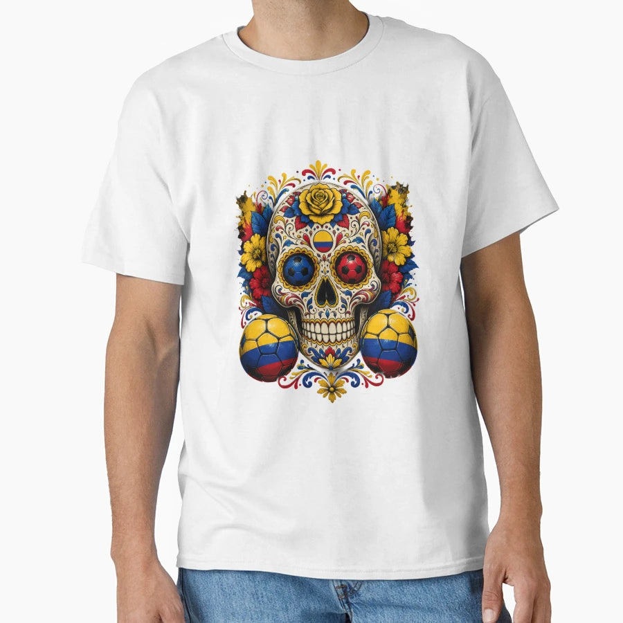 Colombia Soccer Skull T-Shirt - Fun Novelty Design Men Women - T-Shirt, Sweatshirt, Hoodie