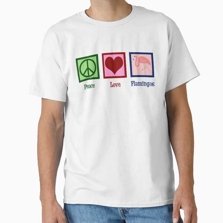 Peace Love Flamingos T-Shirt - Minimalist Print Unisex - T-Shirt, Sweatshirt, Hoodie