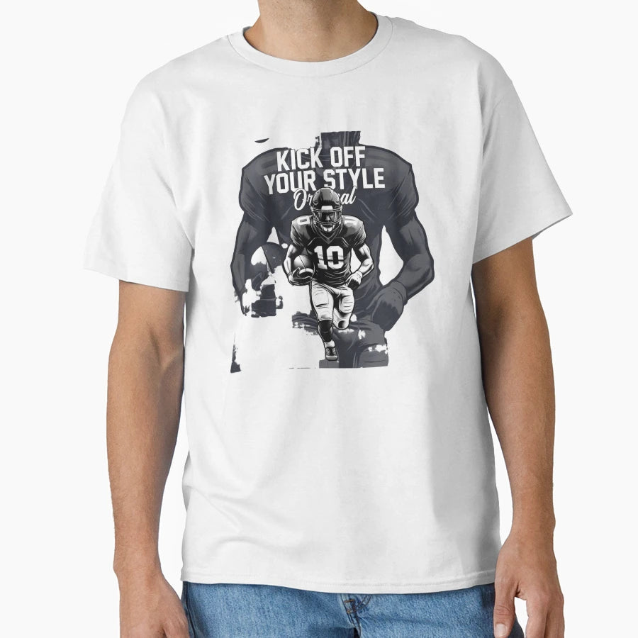 Kick Off Your Bold Football Player T-Shirt - Aesthetic Graphic Men Women - T-Shirt, Sweatshirt, Hoodie