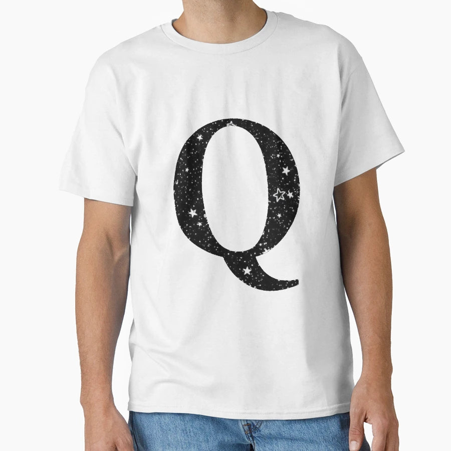 Letter Q White Stars Black Sky T-Shirt - Streetwear Style Unisex - T-Shirt, Sweatshirt, Hoodie