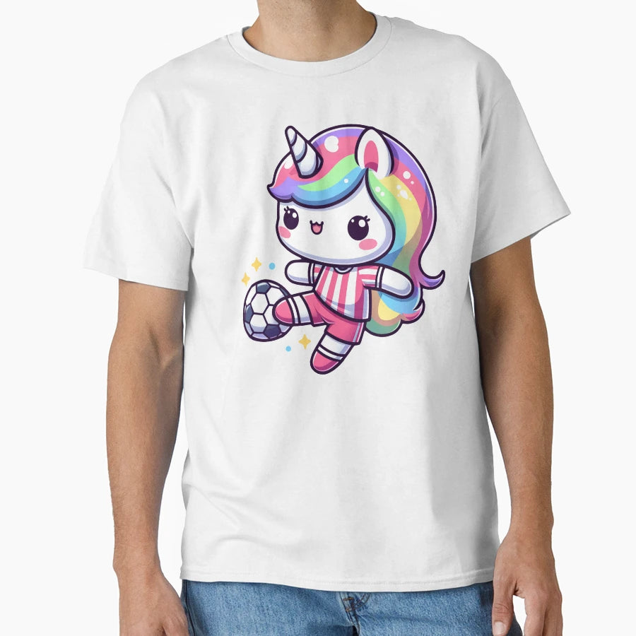 Kawaii Rainbow Unicorn Soccer T-Shirt - Casual Everyday Wear for Adults - T-Shirt, Sweatshirt, Hoodie