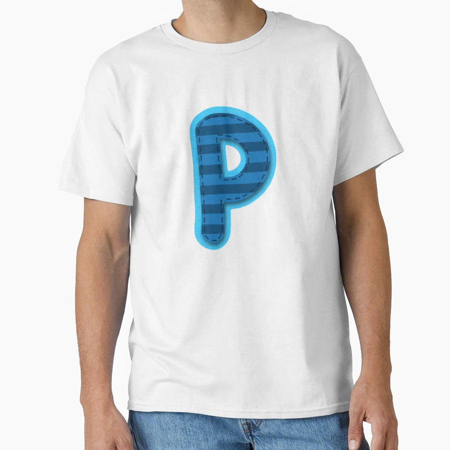 Fabric Alphabet Letter P T-Shirt - Casual Everyday Wear Men Women - T-Shirt, Sweatshirt, Hoodie