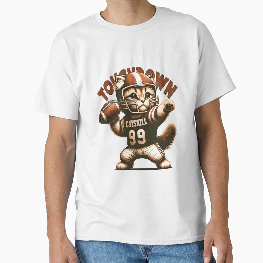 American Football Cat Touchdown T-Shirt - Aesthetic Graphic Men Women - T-Shirt, Sweatshirt, Hoodie