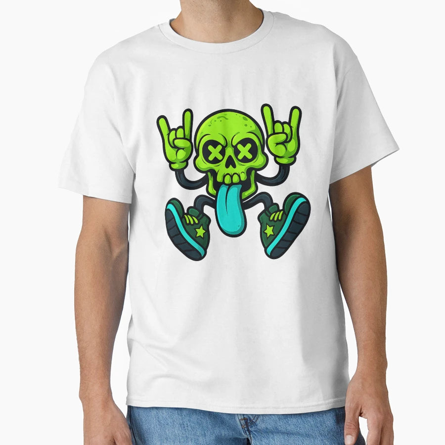 Neon Skull Mascot Cartoon Punk Vibes T-Shirt - Custom Art Print for Adults - T-Shirt, Sweatshirt, Hoodie