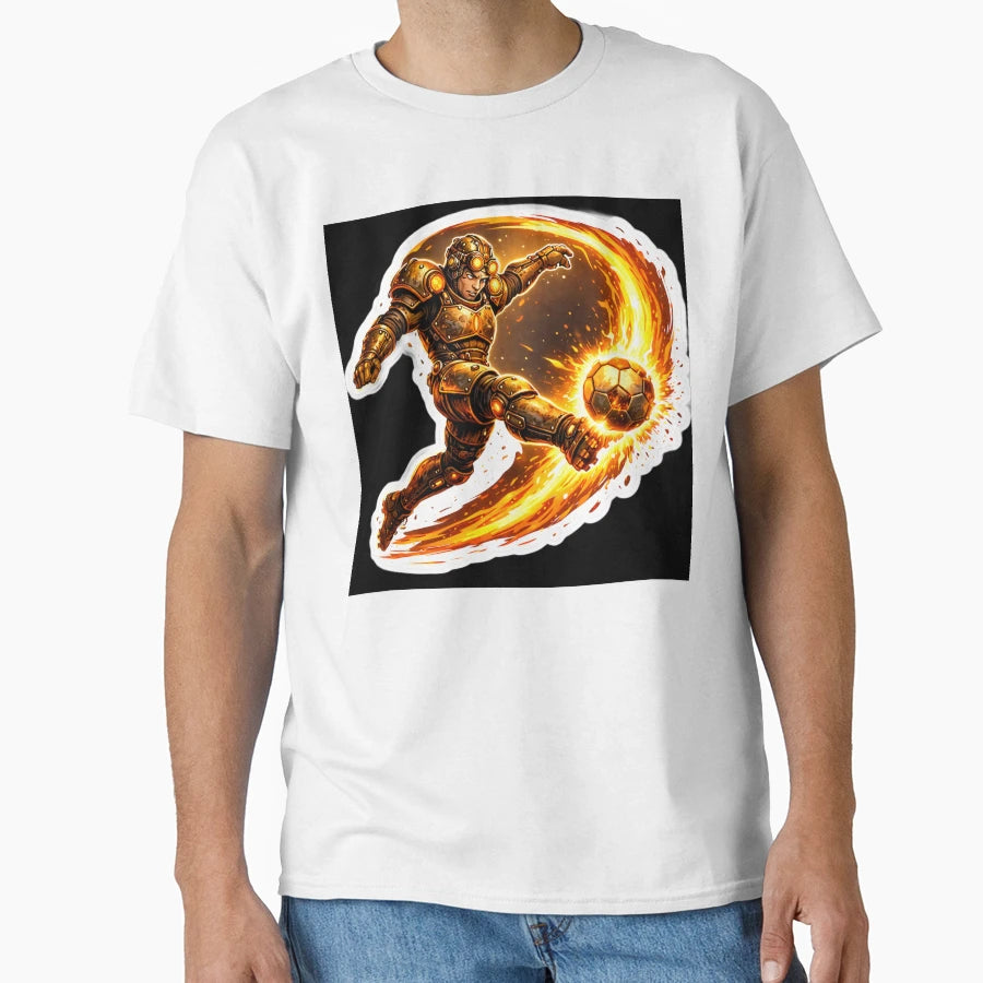 Steampunk Soccer Player Fireball Kick T-Shirt - Unique Graphic Unisex - T-Shirt, Sweatshirt, Hoodie