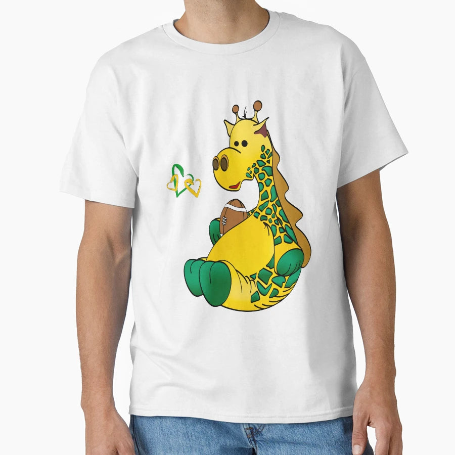 Green Gold Giraffe Football Cartoon T-Shirt - Novelty Apparel Men Women - T-Shirt, Sweatshirt, Hoodie