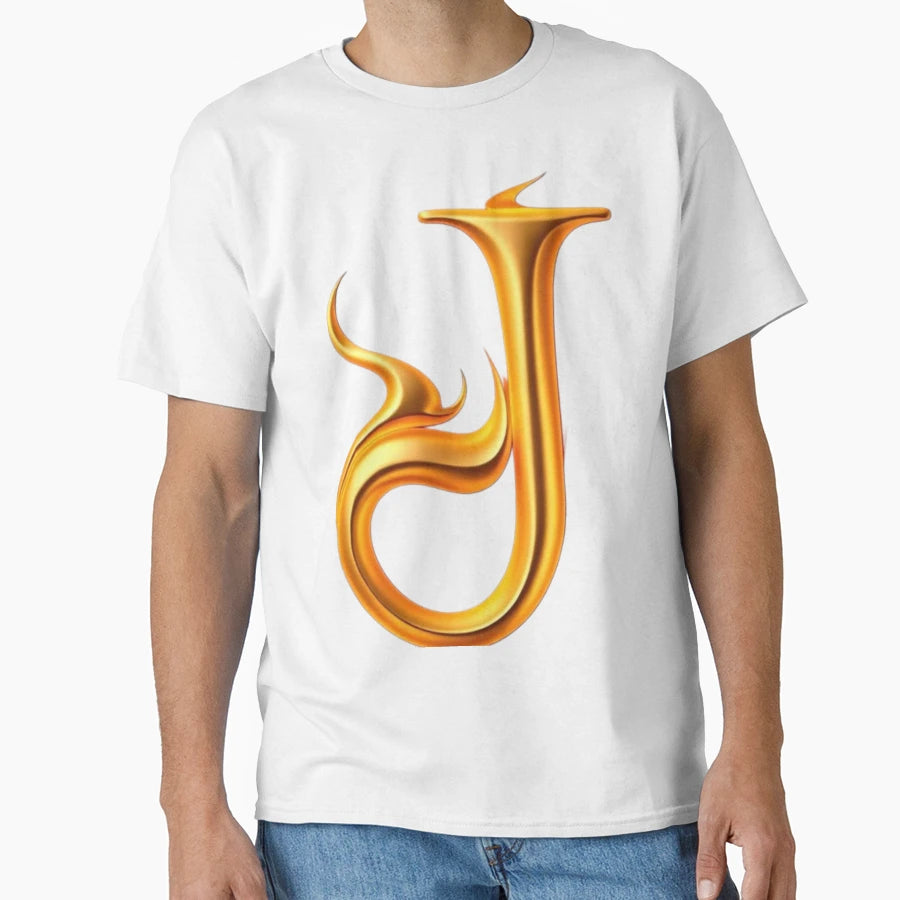 Golden Flame Letter J Luxury 3D Alphabet T-Shirt - Novelty Apparel Unisex - T-Shirt, Sweatshirt, Hoodie