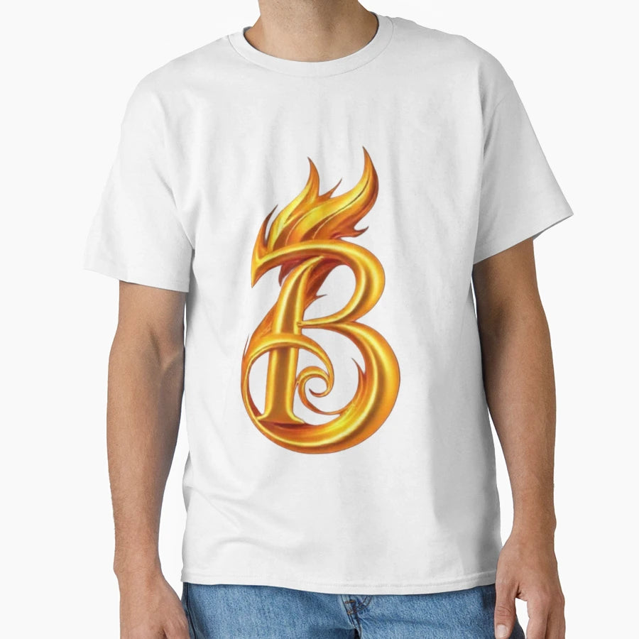 Golden Flame Letter B Luxury 3D T-Shirt - Novelty Apparel for Adults - T-Shirt, Sweatshirt, Hoodie